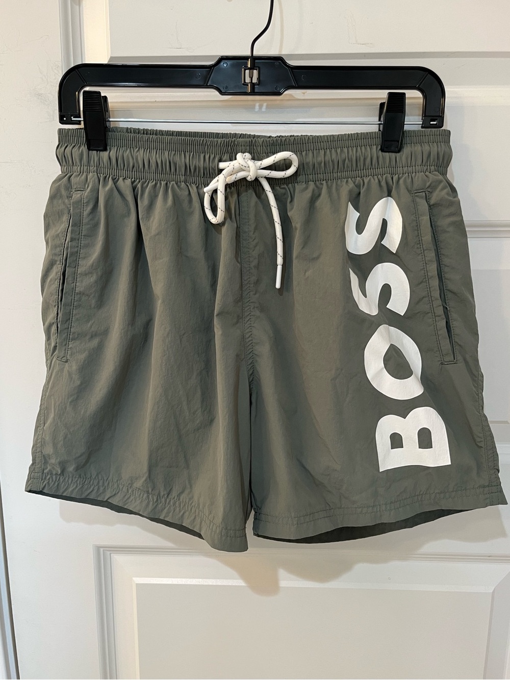 BOSS Hugo Boss Octopus Swim‎ Shorts Trunks Mens Medium M Green Logo Mesh Lined